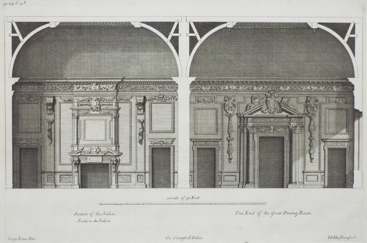 Print - Section of the Salon.  One End of the Great Dining Room.